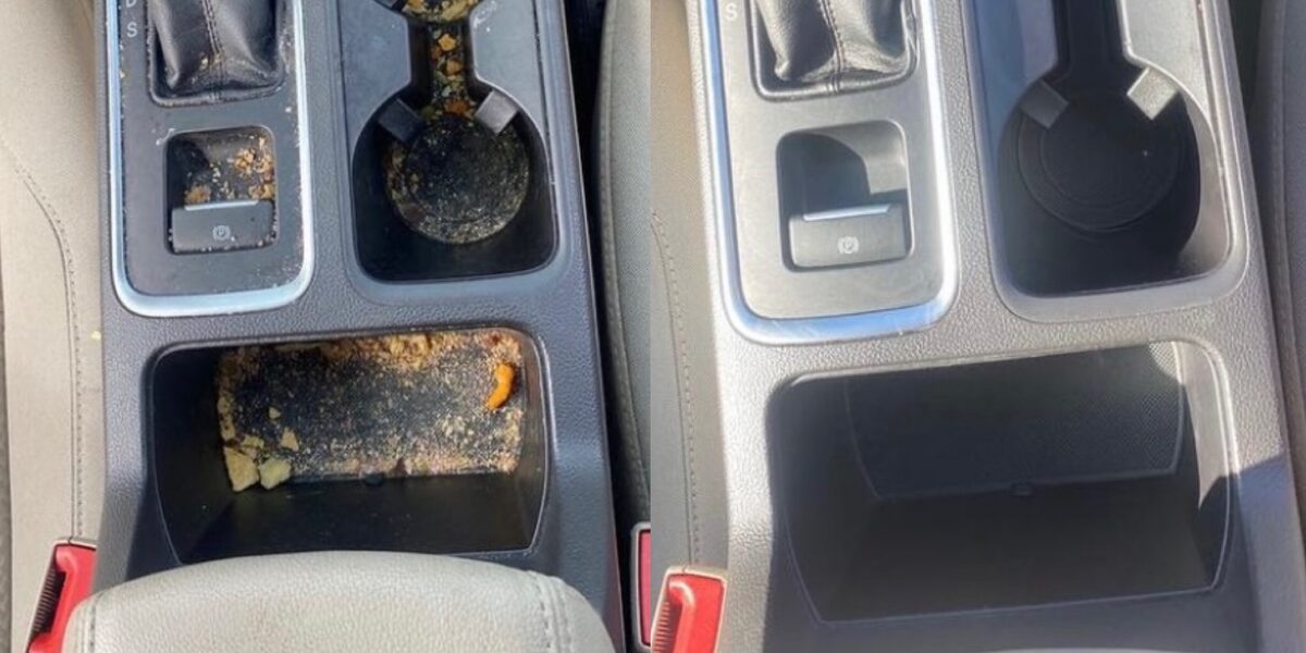 Spotless center console after steam cleaning