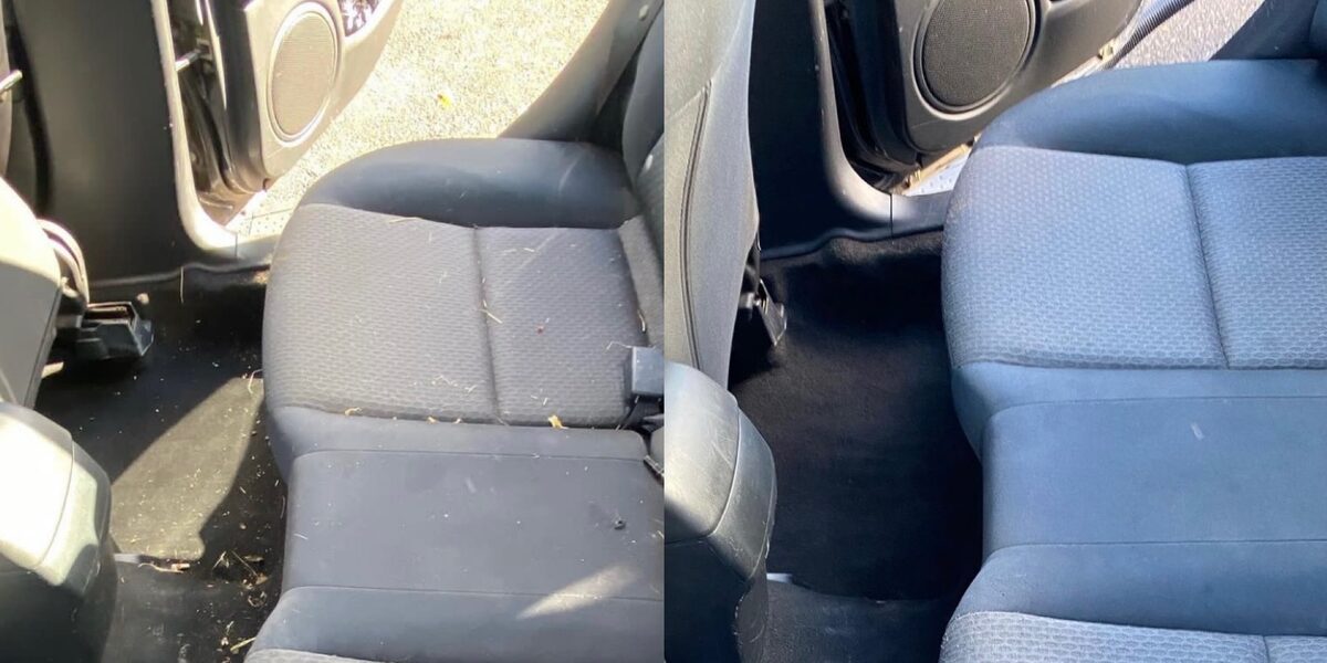 Stained fabric seats before shampooing